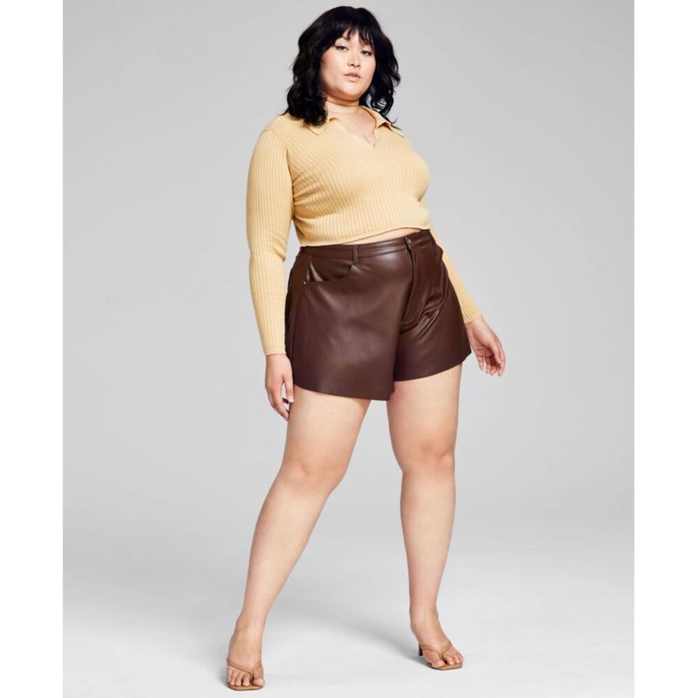 And Now This Trendy Plus Size Faux-Leather Trumpet Shorts